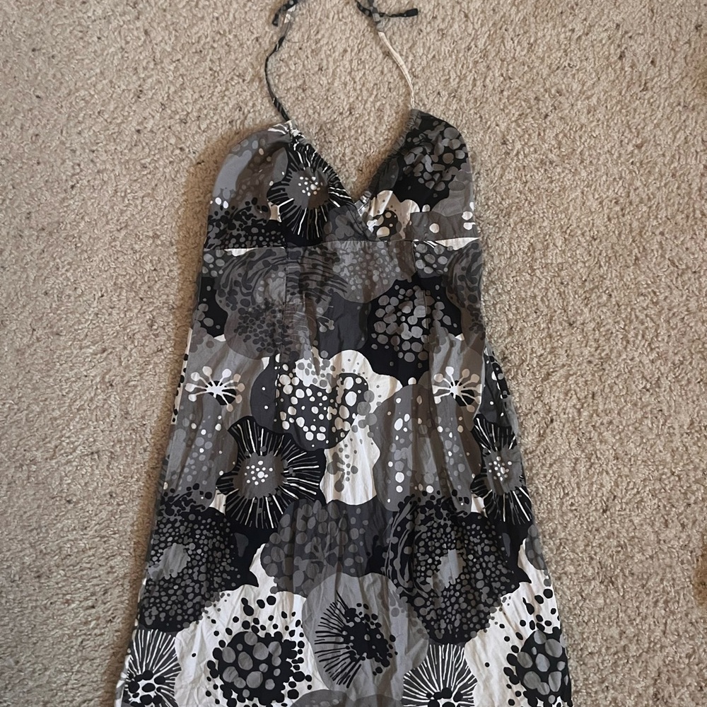 Floral Halter Dress in Black and Gray